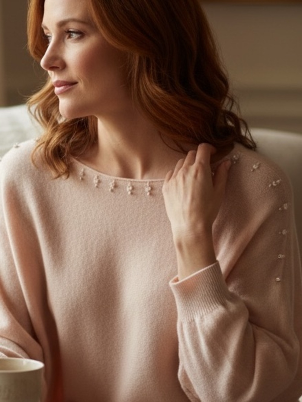 Vintage Sweater Bee Lambswool/ Angora sweater Soft Pink Beaded Crewneck Sweater